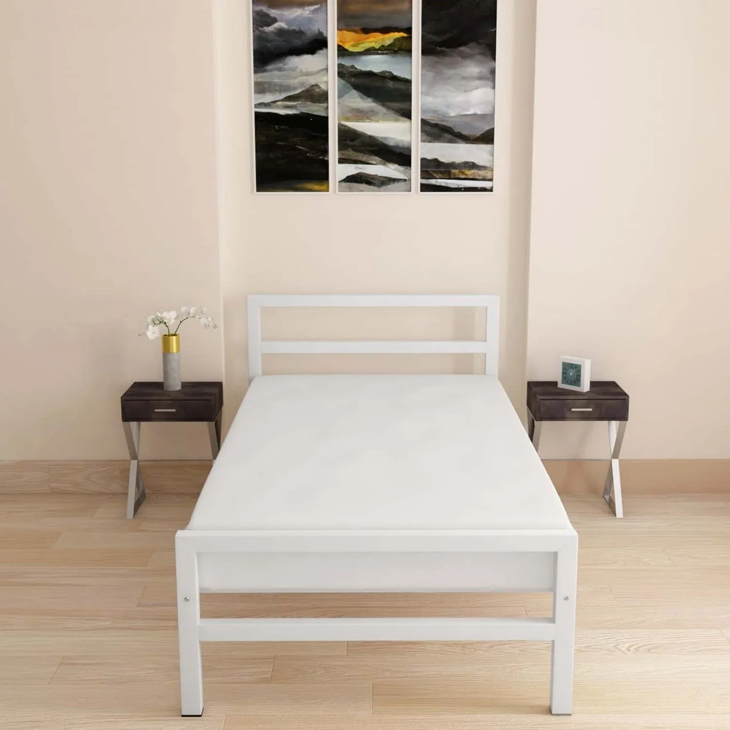 Striker Metal Bed (White)   Plus Mattress (Single)
