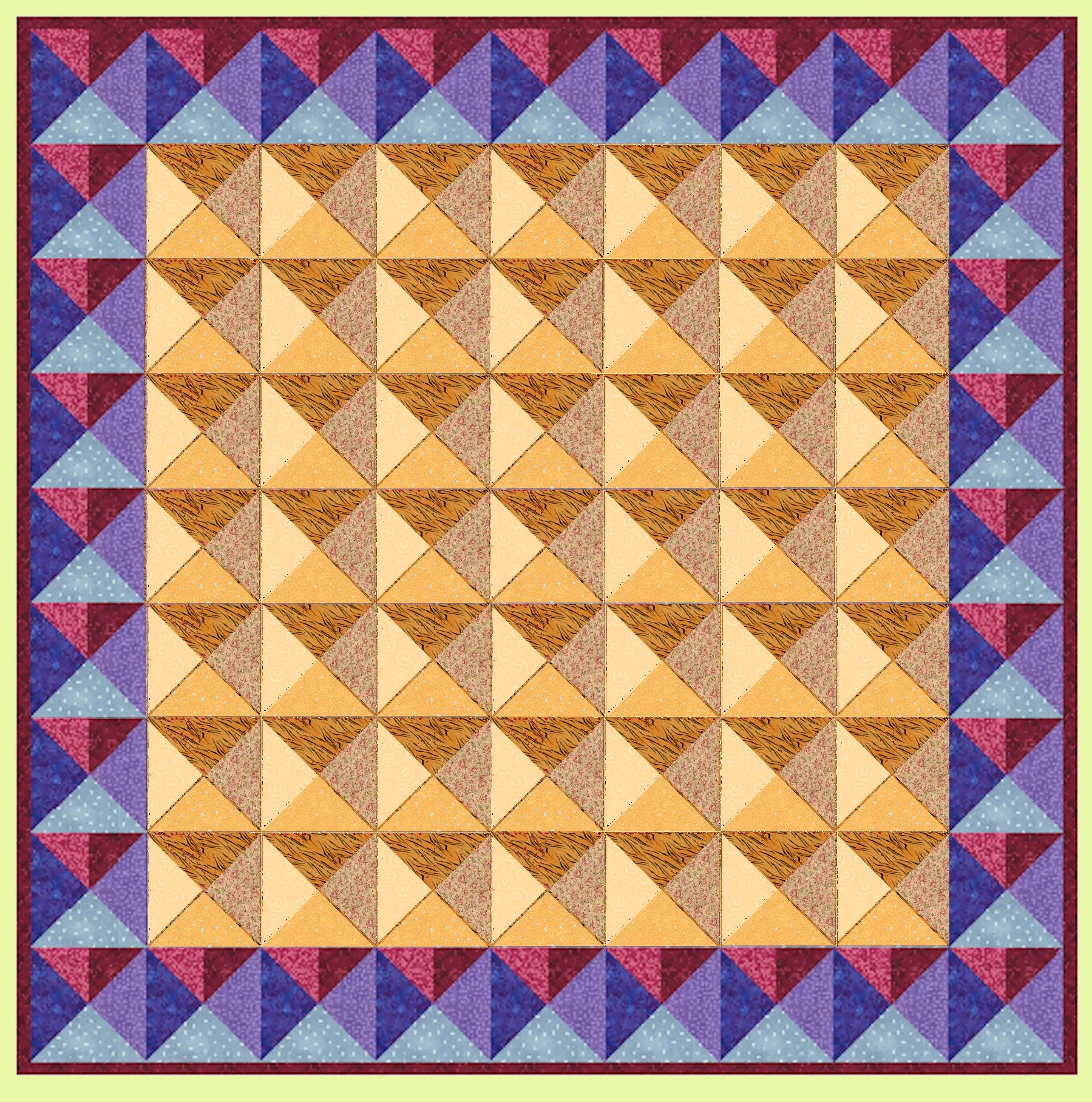 Triangles, Quarter Square, 3" finished block Alternate Layout - 6237b - Mat Included