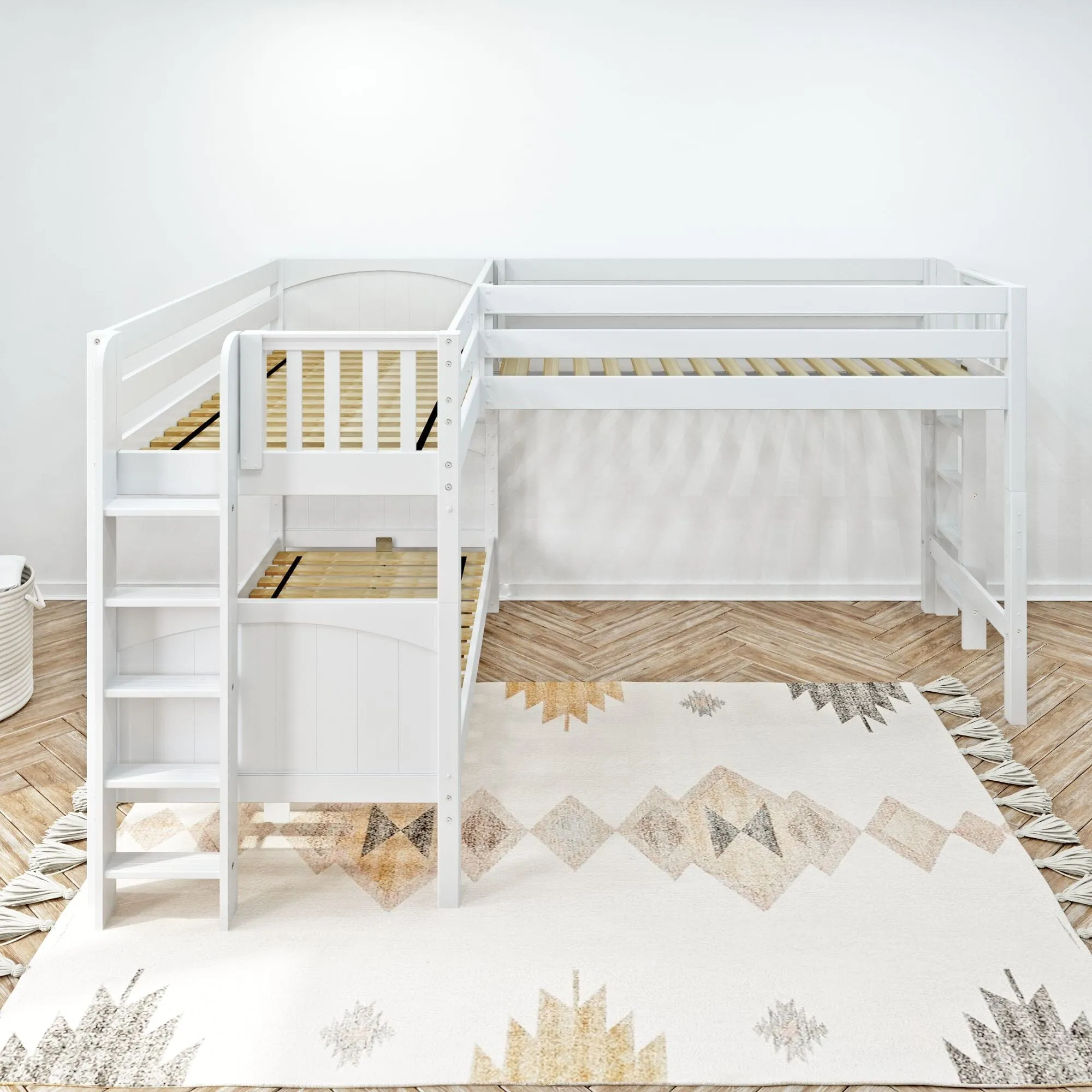 Twin Medium Corner Loft Bunk with Straight Ladders on Ends