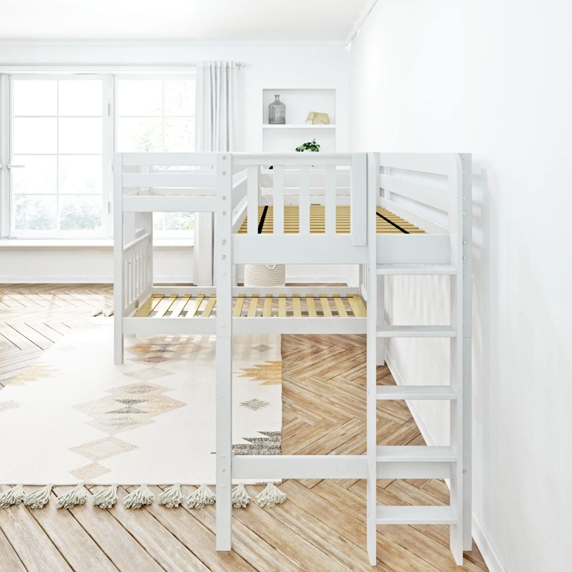 Twin Medium Corner Loft Bunk with Straight Ladders on Ends