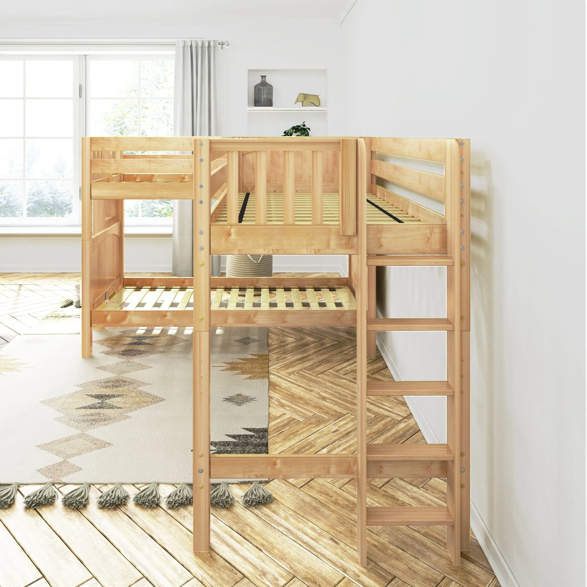Twin Medium Corner Loft Bunk with Straight Ladders on Ends