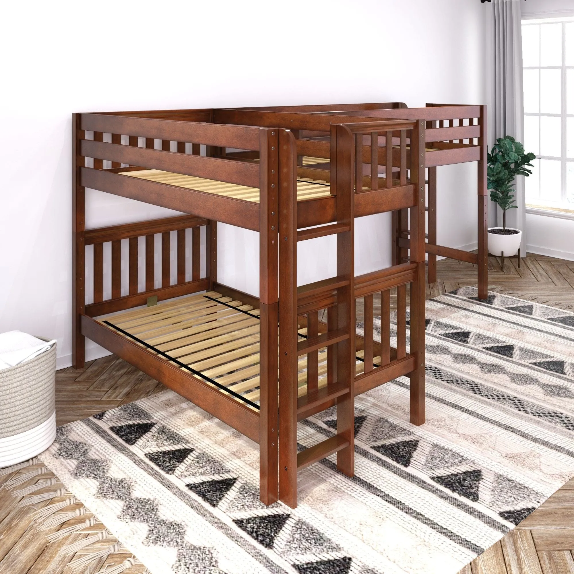 Twin Medium Corner Loft Bunk with Straight Ladders on Ends