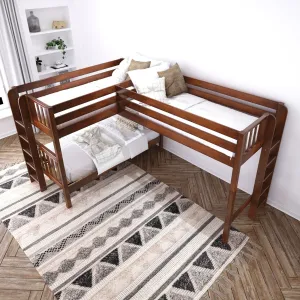 Twin Medium Corner Loft Bunk with Straight Ladders on Ends