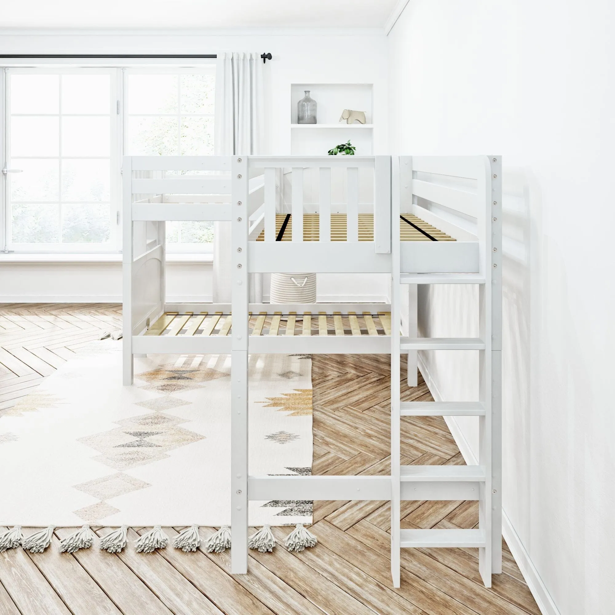 Twin Medium Corner Loft Bunk with Straight Ladders on Ends