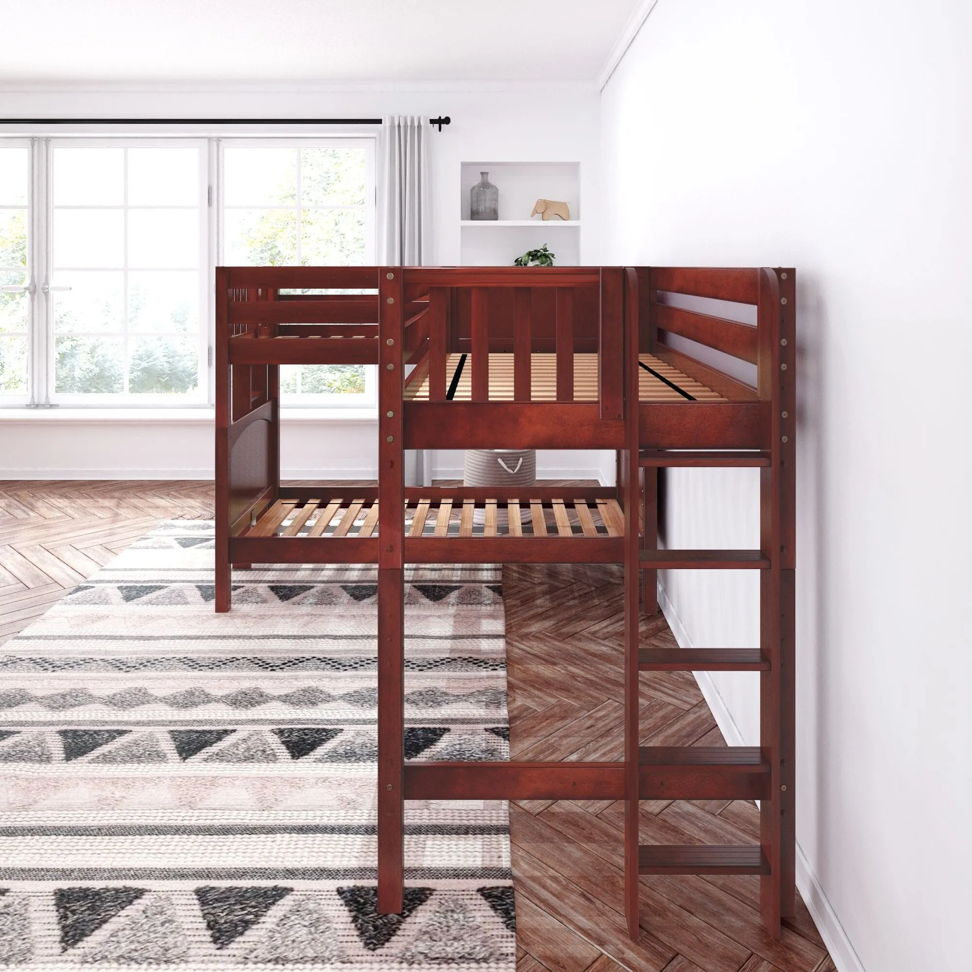 Twin Medium Corner Loft Bunk with Straight Ladders on Ends