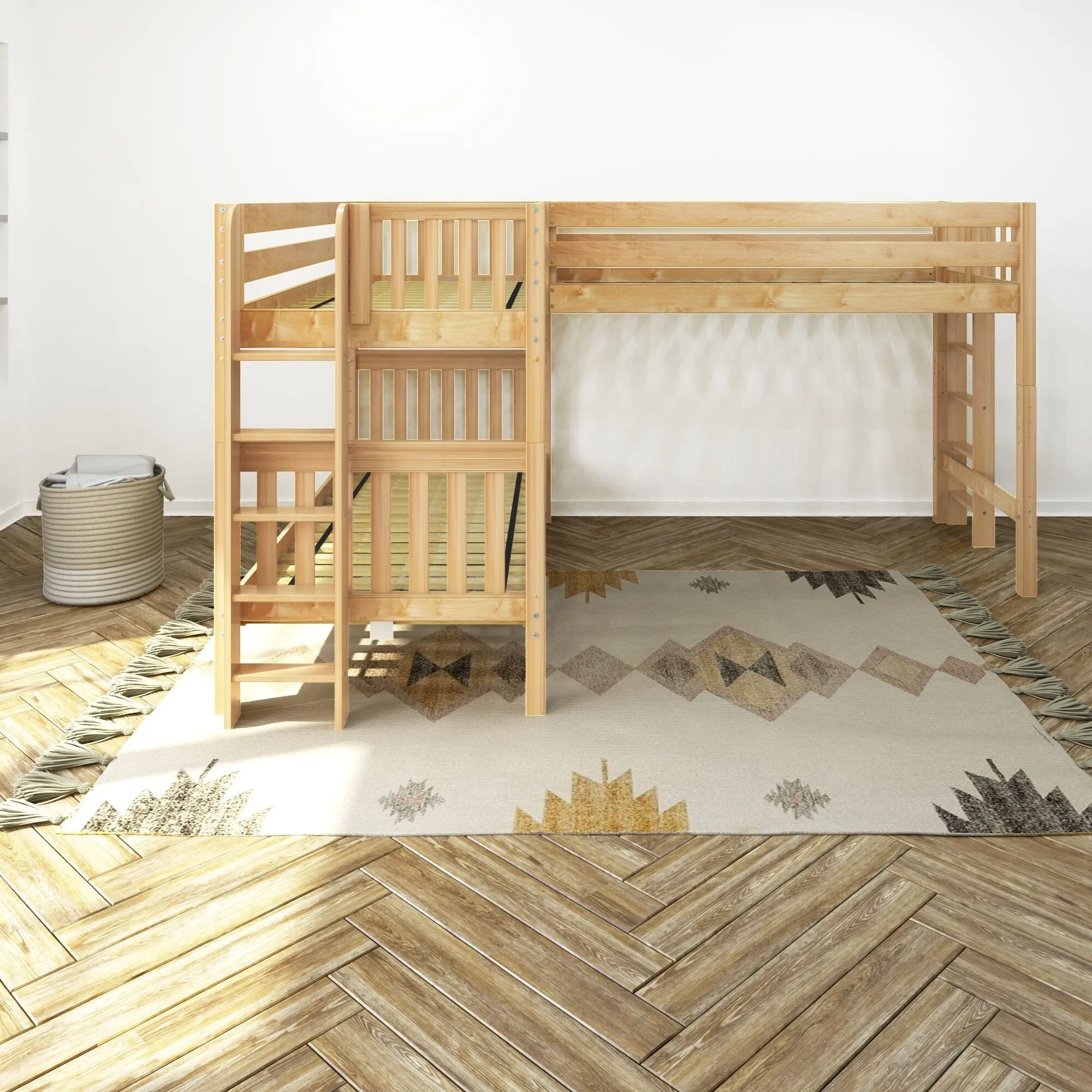 Twin Medium Corner Loft Bunk with Straight Ladders on Ends
