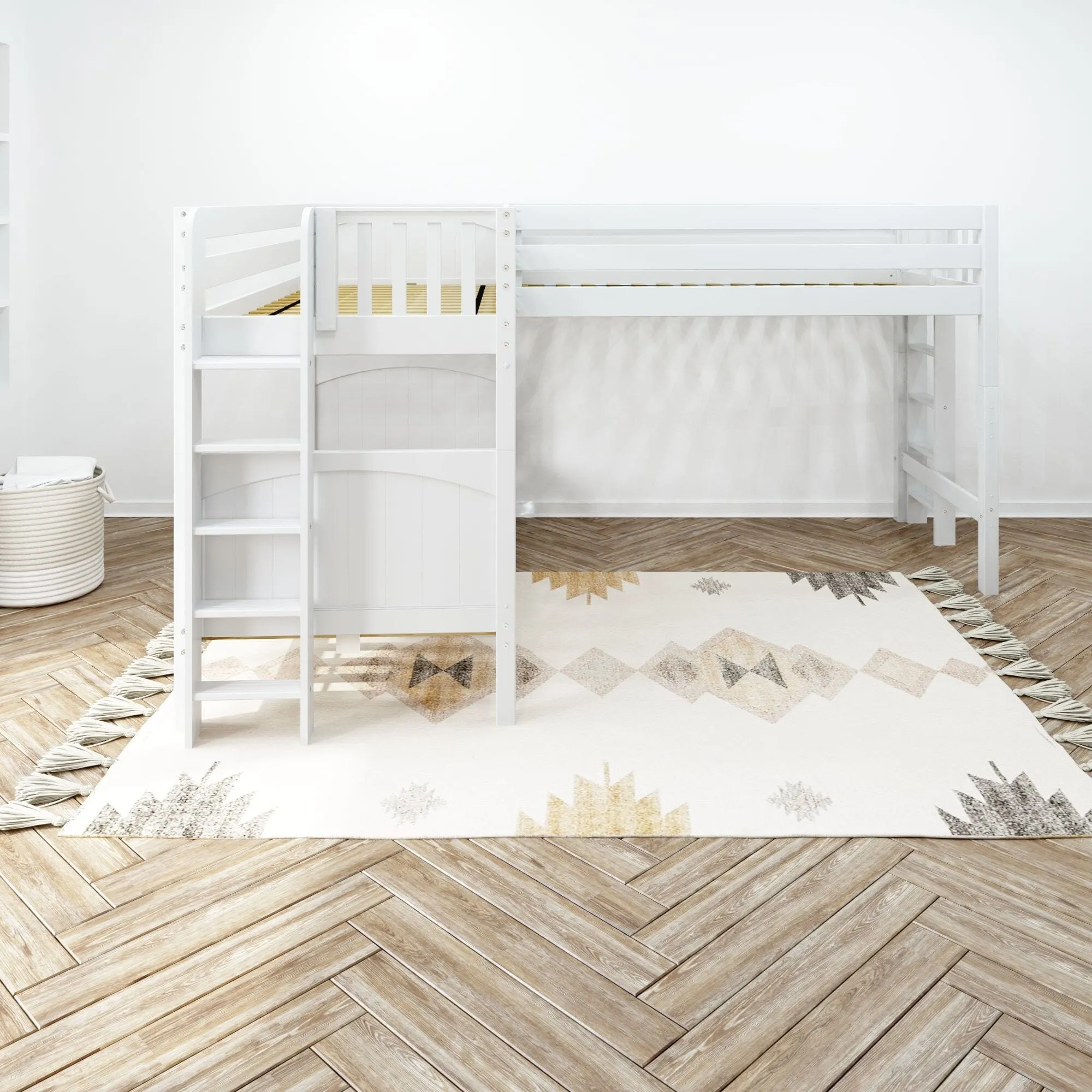 Twin Medium Corner Loft Bunk with Straight Ladders on Ends