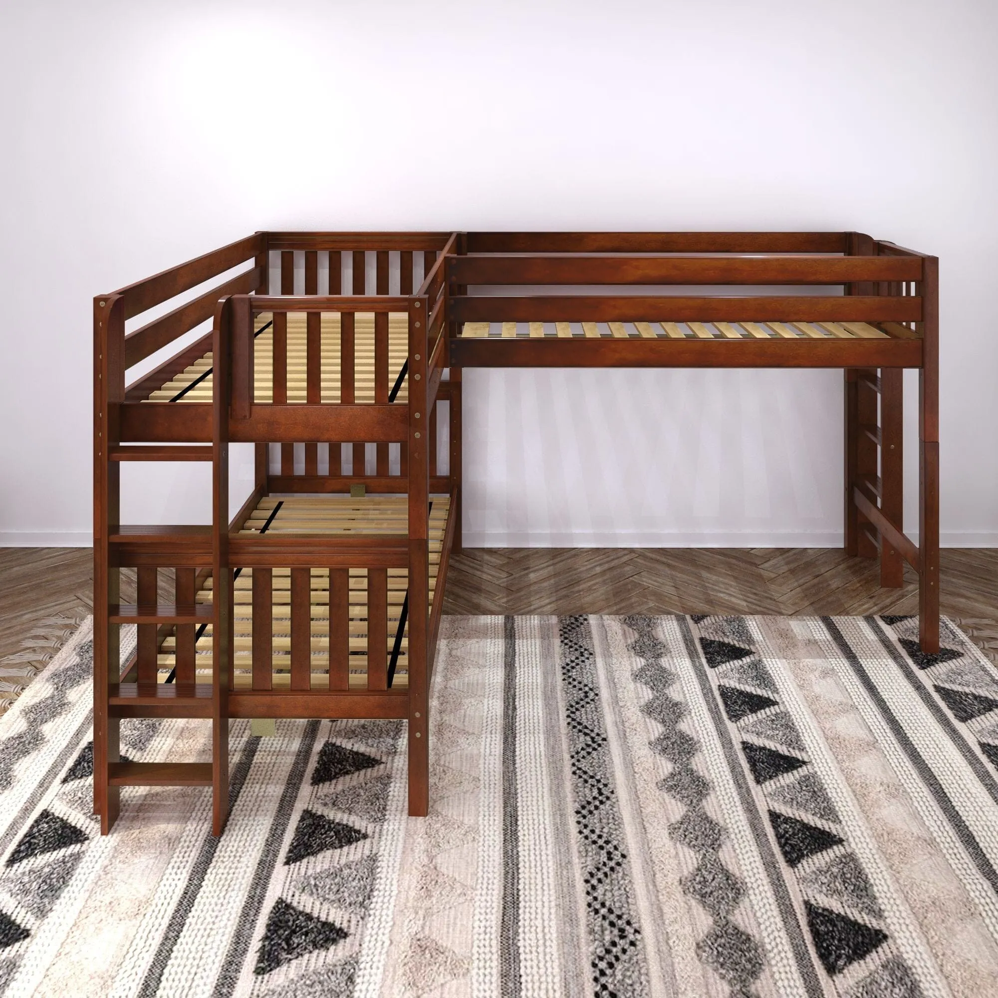 Twin Medium Corner Loft Bunk with Straight Ladders on Ends