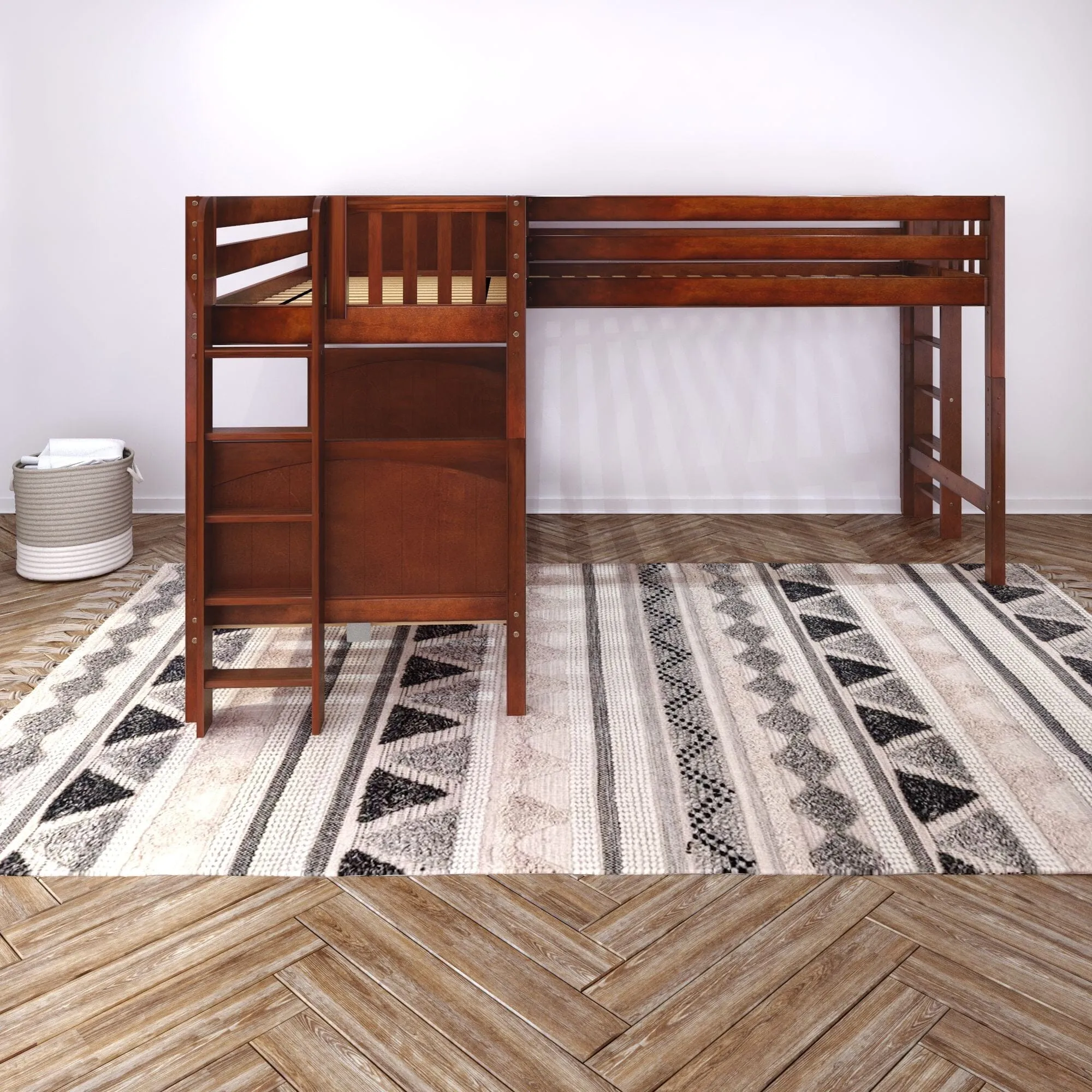 Twin Medium Corner Loft Bunk with Straight Ladders on Ends