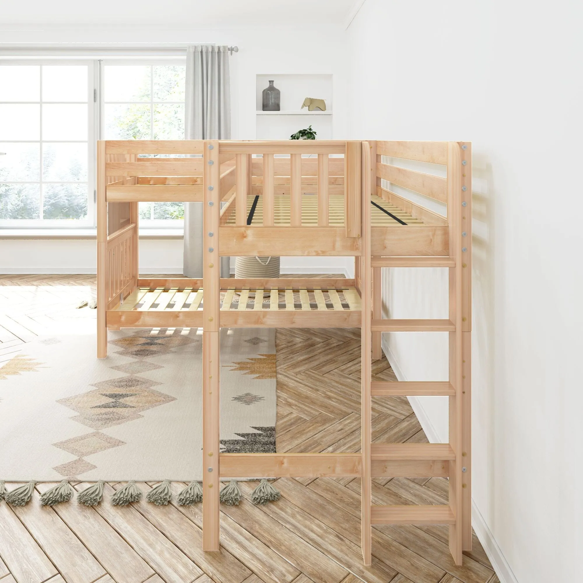 Twin Medium Corner Loft Bunk with Straight Ladders on Ends