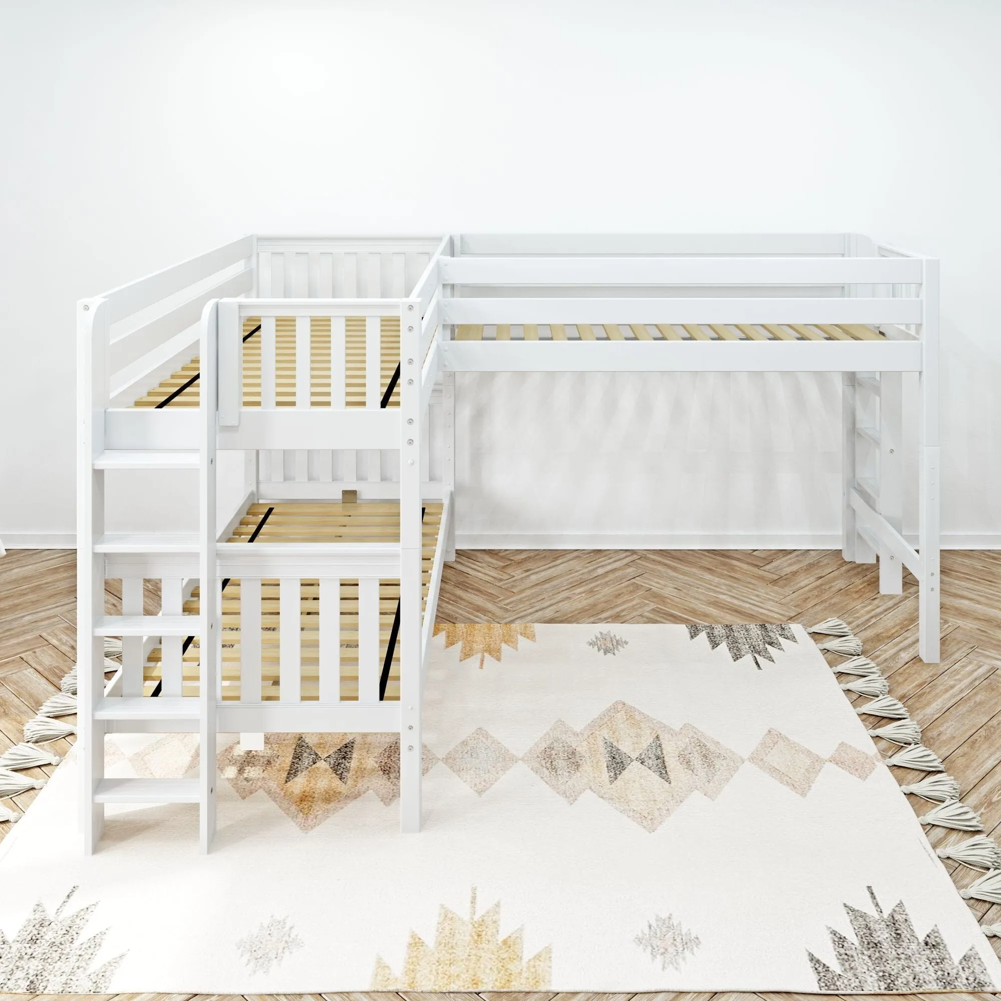 Twin Medium Corner Loft Bunk with Straight Ladders on Ends