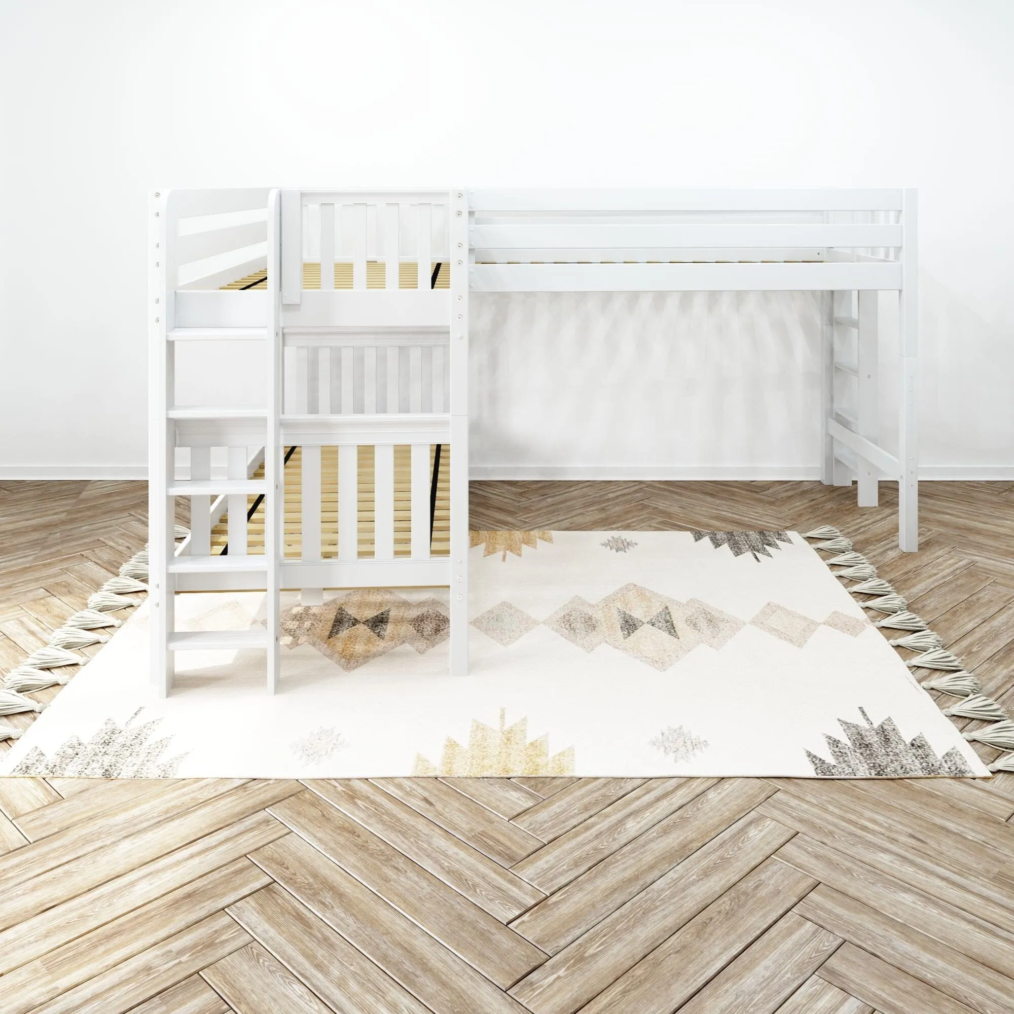 Twin Medium Corner Loft Bunk with Straight Ladders on Ends