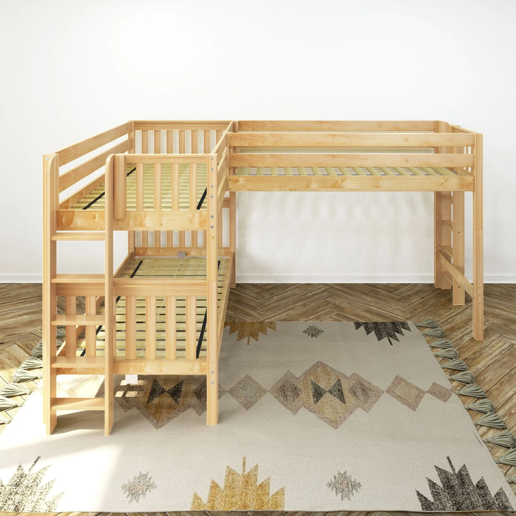 Twin Medium Corner Loft Bunk with Straight Ladders on Ends