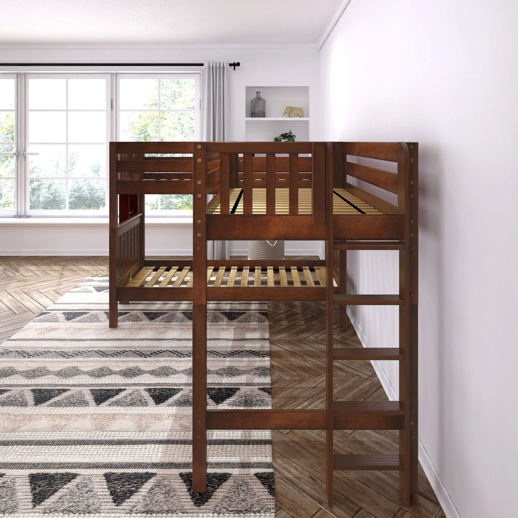 Twin Medium Corner Loft Bunk with Straight Ladders on Ends