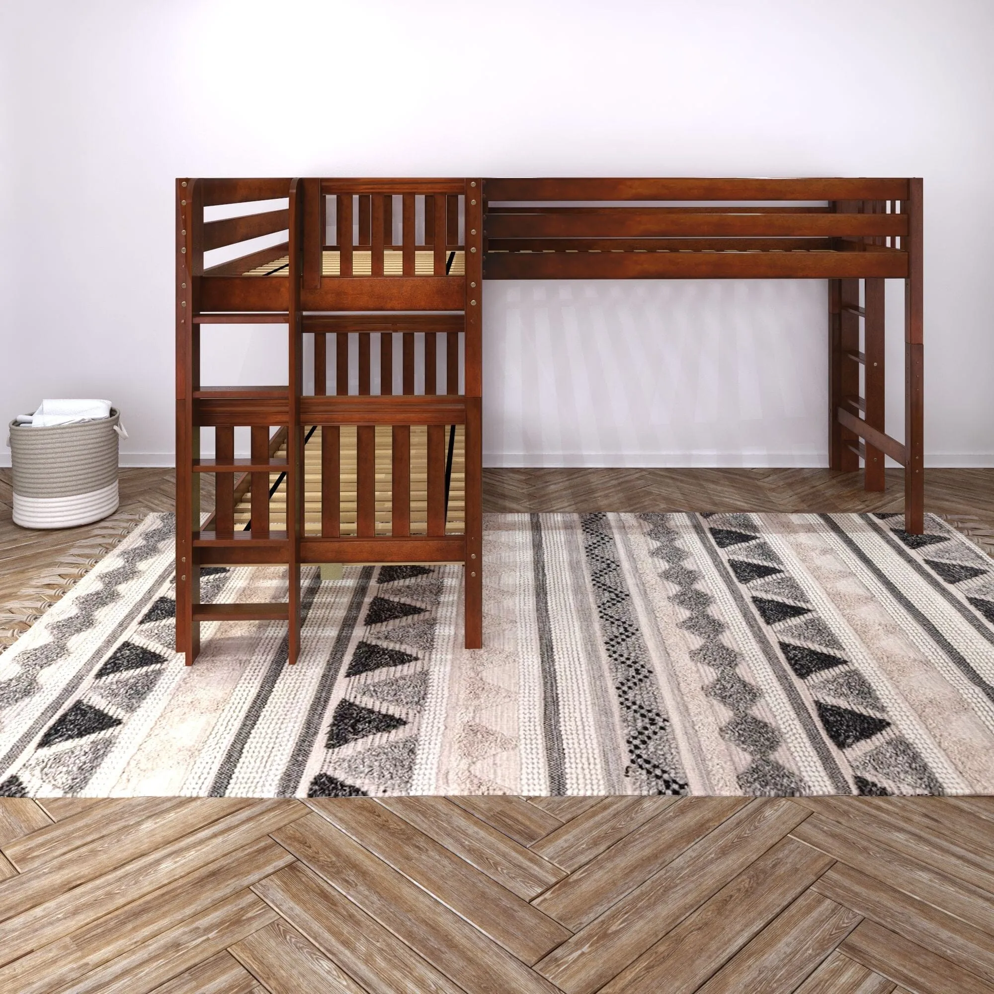 Twin Medium Corner Loft Bunk with Straight Ladders on Ends