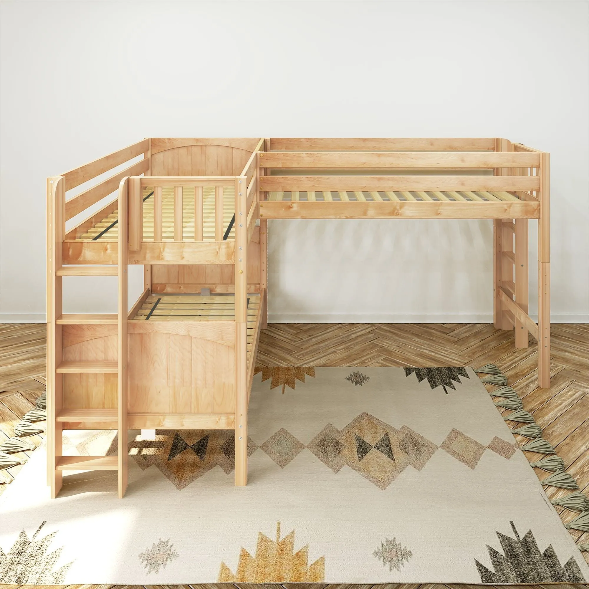 Twin Medium Corner Loft Bunk with Straight Ladders on Ends