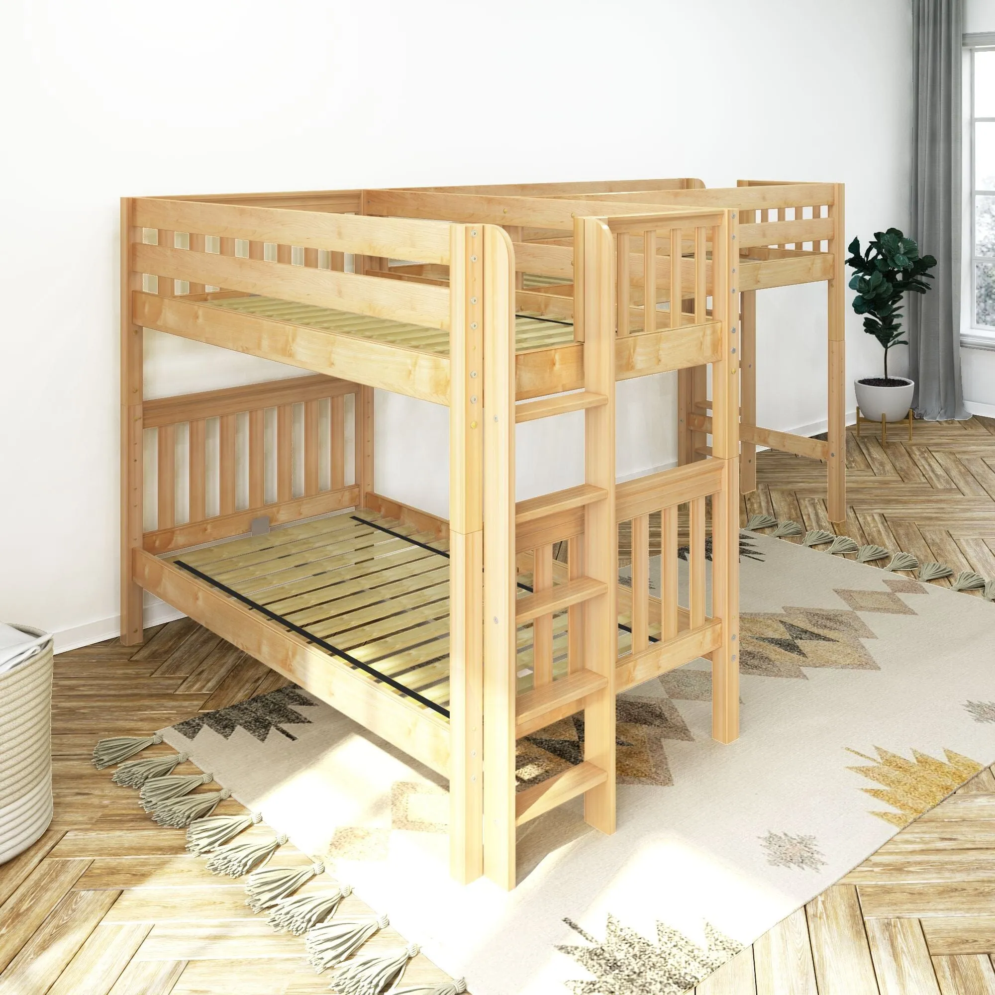 Twin Medium Corner Loft Bunk with Straight Ladders on Ends