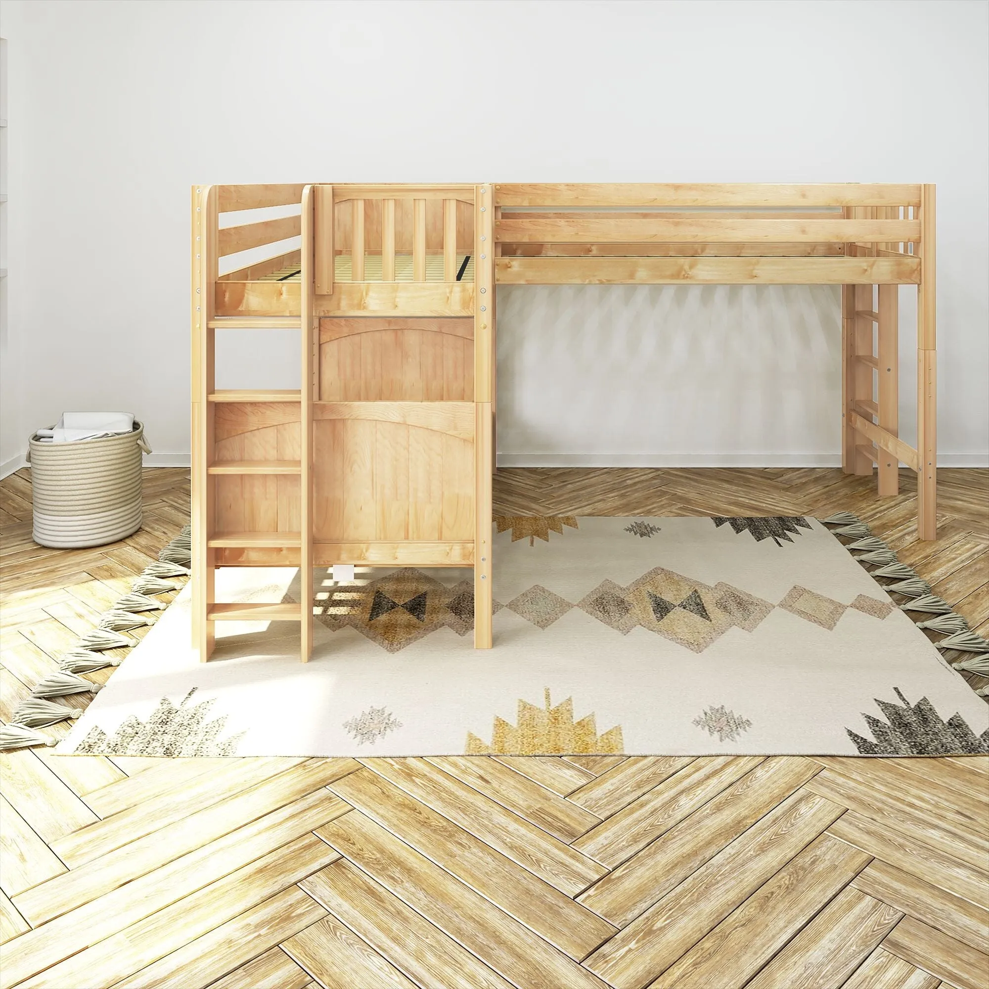 Twin Medium Corner Loft Bunk with Straight Ladders on Ends