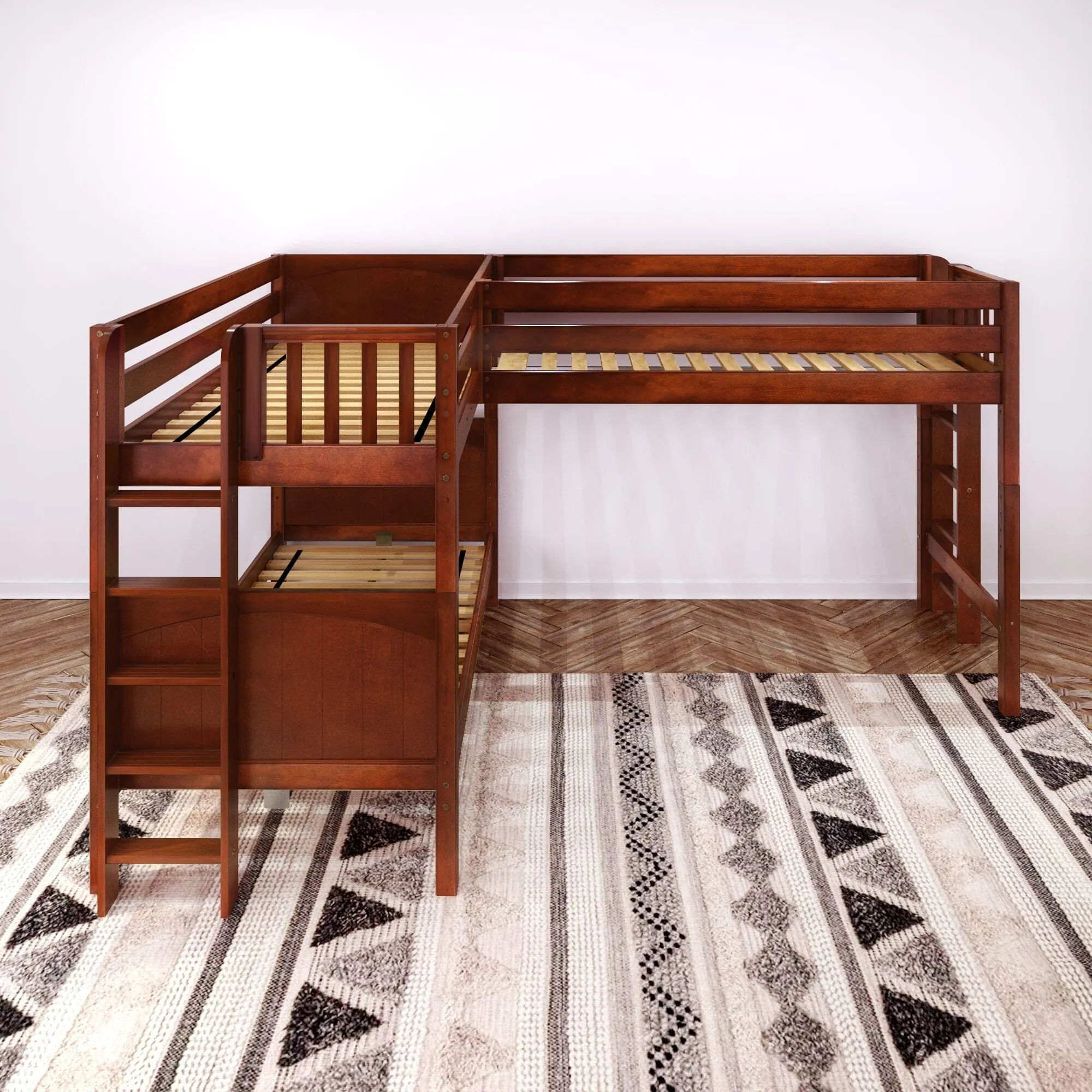 Twin Medium Corner Loft Bunk with Straight Ladders on Ends