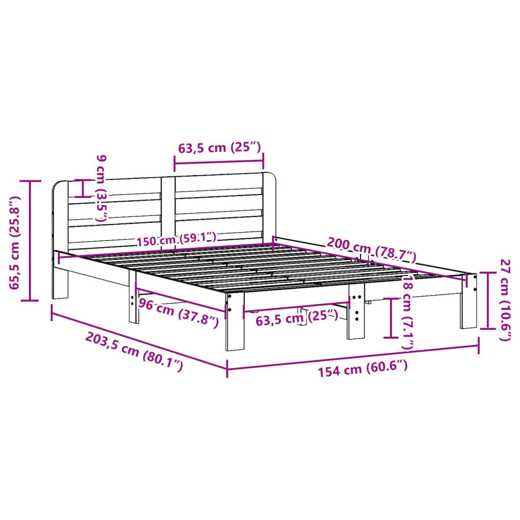 vidaXL Bed Frame without Mattress 150x200 cm King Size Solid Wood Pine